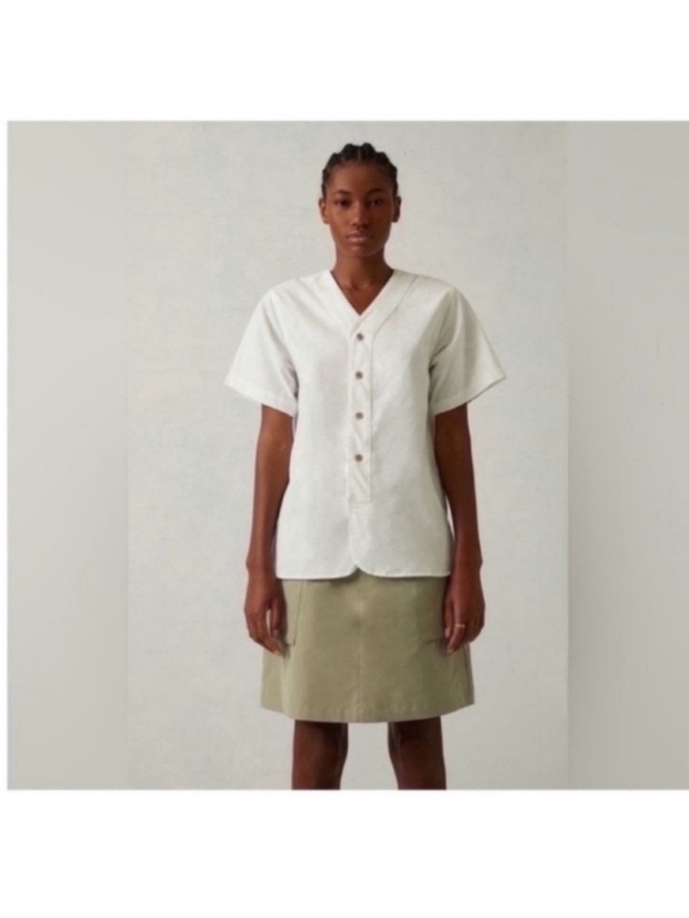 Fear of God Essentials White V-Neck Button-Front Short Sleeve Top